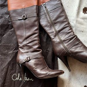 Cole Haan high heeled boot w silver buckle